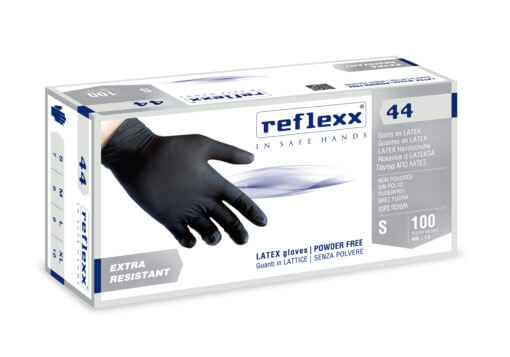 Reflexx-R44 Black Latex Gloves Powder Free High Strength gr6.2 100pk - FDK Distribution
